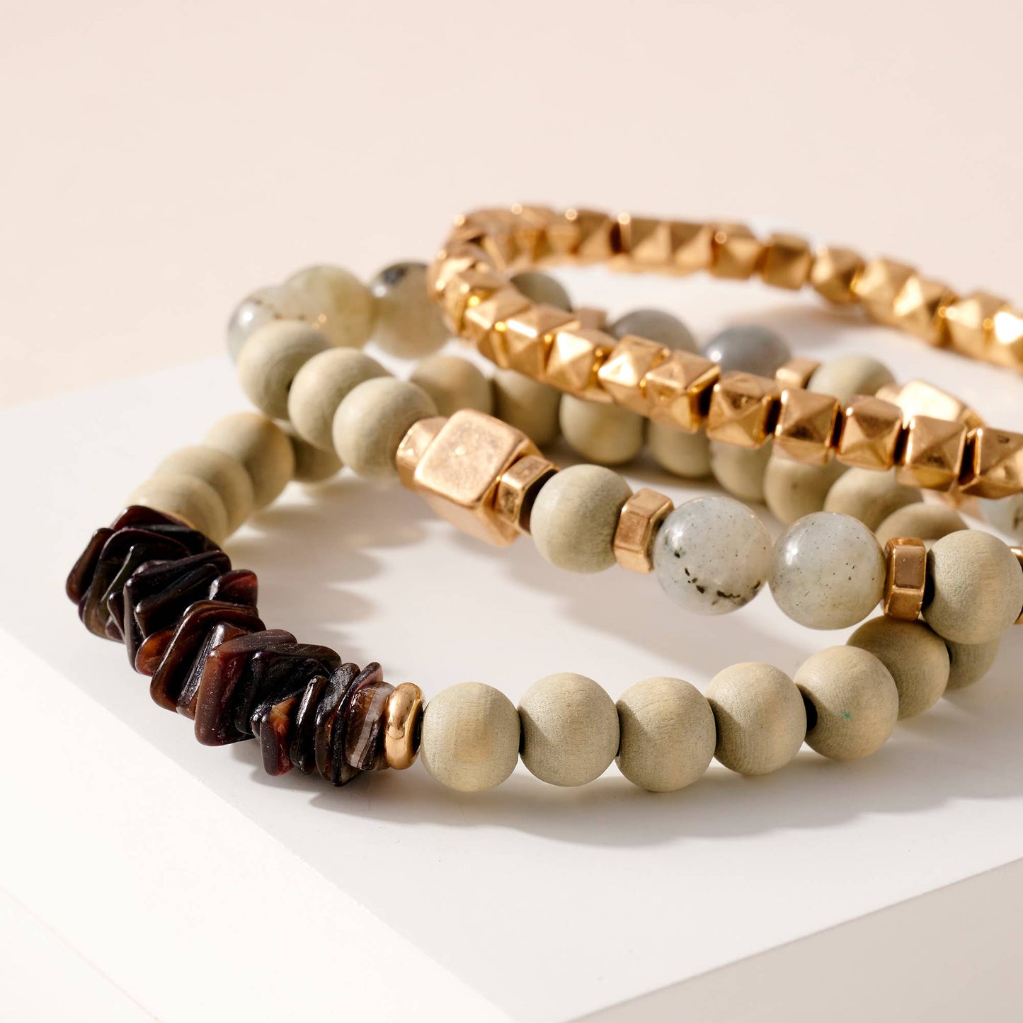 Stone Wood Beaded Bracelet Set